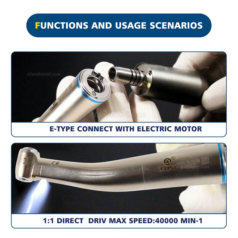 TOSI TX-414 Dental Fibre Optic 1:1 Contra Angle Handpiece E type